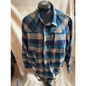 Acend teal and tan flannel shirt.